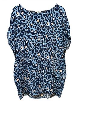 Umgee Blue Leopard Print Women’s Tunic Top - Lightweight Relaxed Fit Pockets